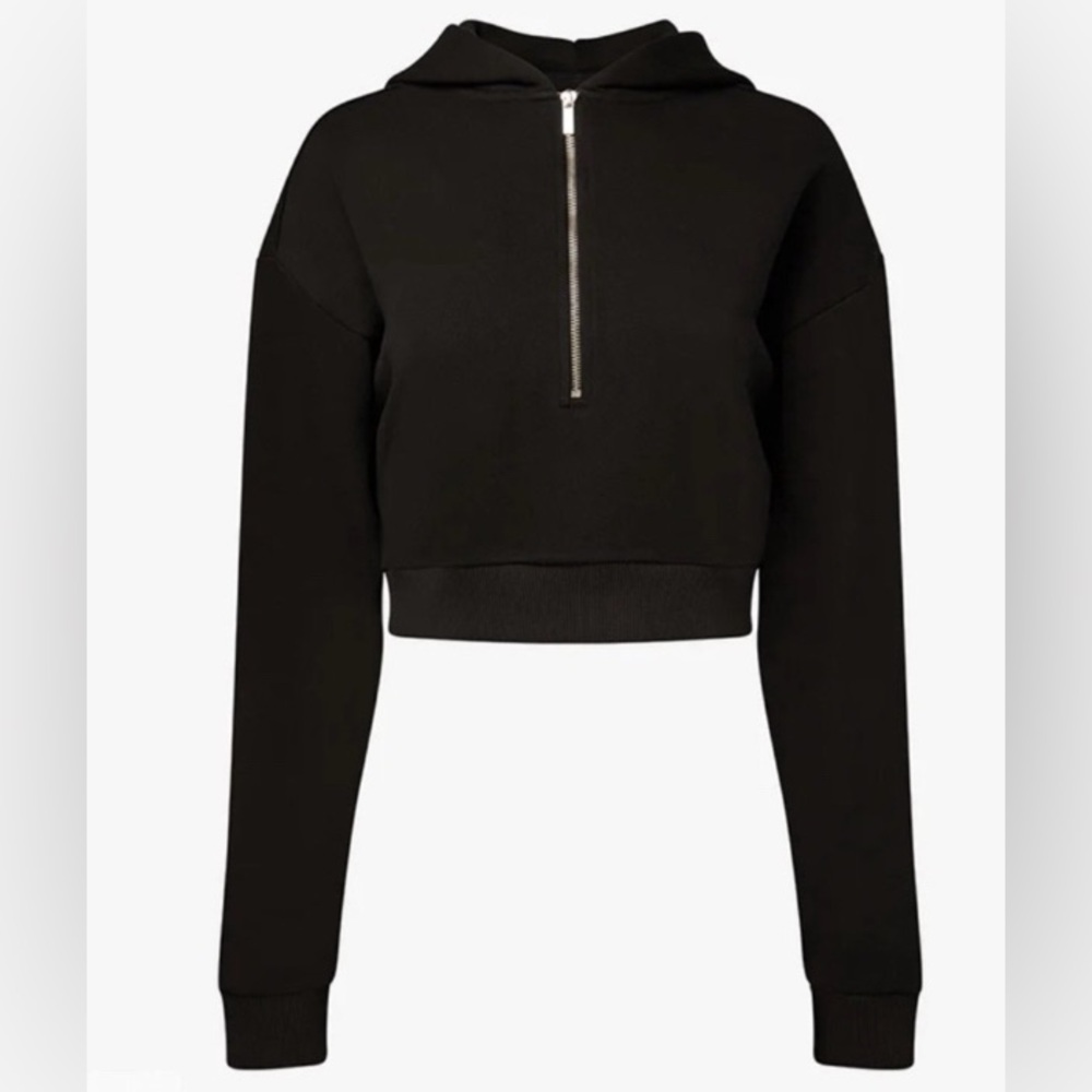WeWoreWhat Black Half Zip Cropped Hoodie S NWT